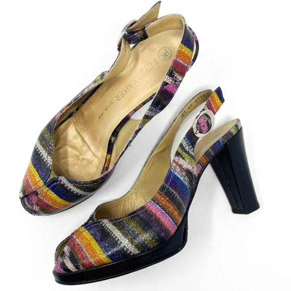 Peter Kaiser Rainbow Leather  Slingback Peep Toe Heels Sz 5 - Picture 1 of 8